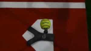 Yellow baseball on a mounting tee